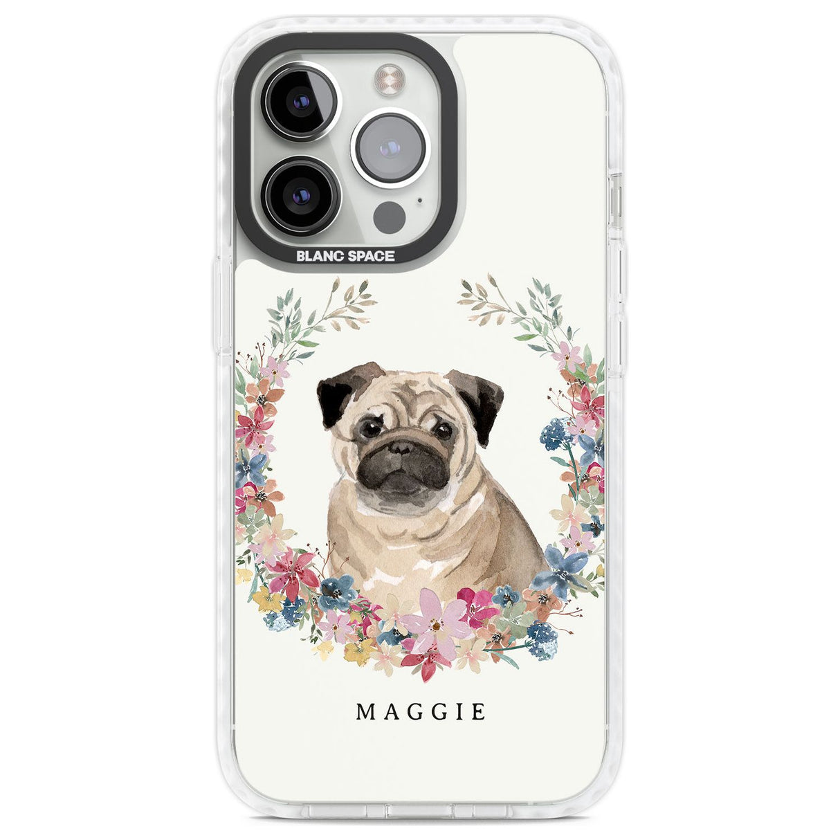 Personalised Pug - Watercolour Dog Portrait Custom Phone Case iPhone 13 Pro / Impact Case,iPhone 14 Pro / Impact Case,iPhone 15 Pro Max / Impact Case,iPhone 15 Pro / Impact Case Blanc Space