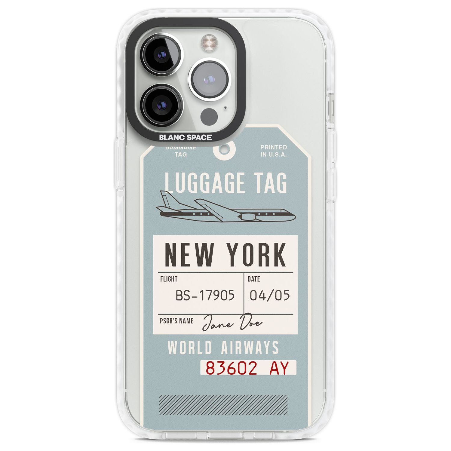 Personalised Vintage USA Luggage Tag Custom Phone Case iPhone 13 Pro / Impact Case,iPhone 14 Pro / Impact Case,iPhone 15 Pro Max / Impact Case,iPhone 15 Pro / Impact Case Blanc Space