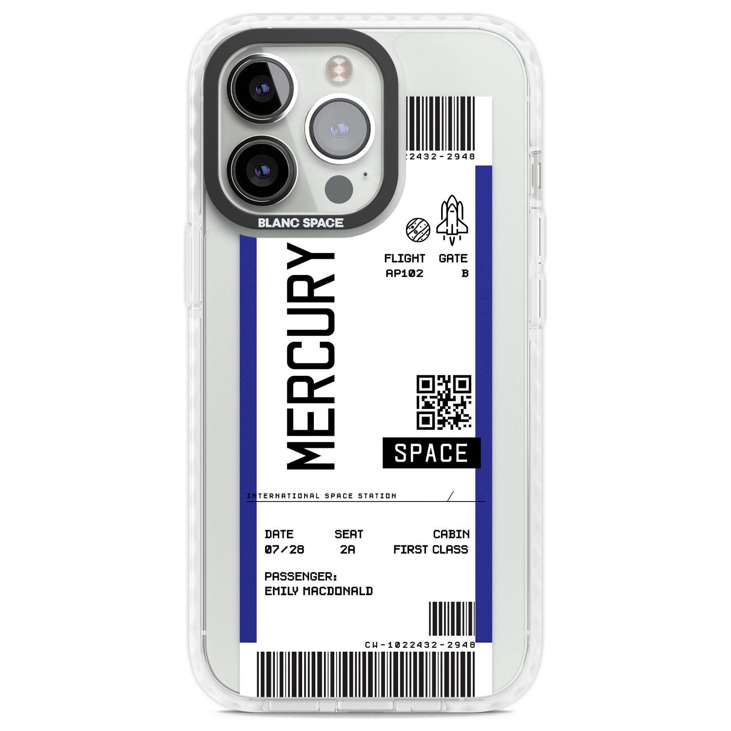 Personalised Mercury Space Travel Ticket Custom Phone Case iPhone 13 Pro / Impact Case,iPhone 14 Pro / Impact Case,iPhone 15 Pro Max / Impact Case,iPhone 15 Pro / Impact Case Blanc Space