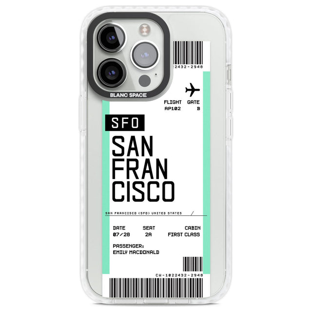 Personalised San Francisco Boarding Pass Custom Phone Case iPhone 13 Pro / Impact Case,iPhone 14 Pro / Impact Case,iPhone 15 Pro Max / Impact Case,iPhone 15 Pro / Impact Case Blanc Space