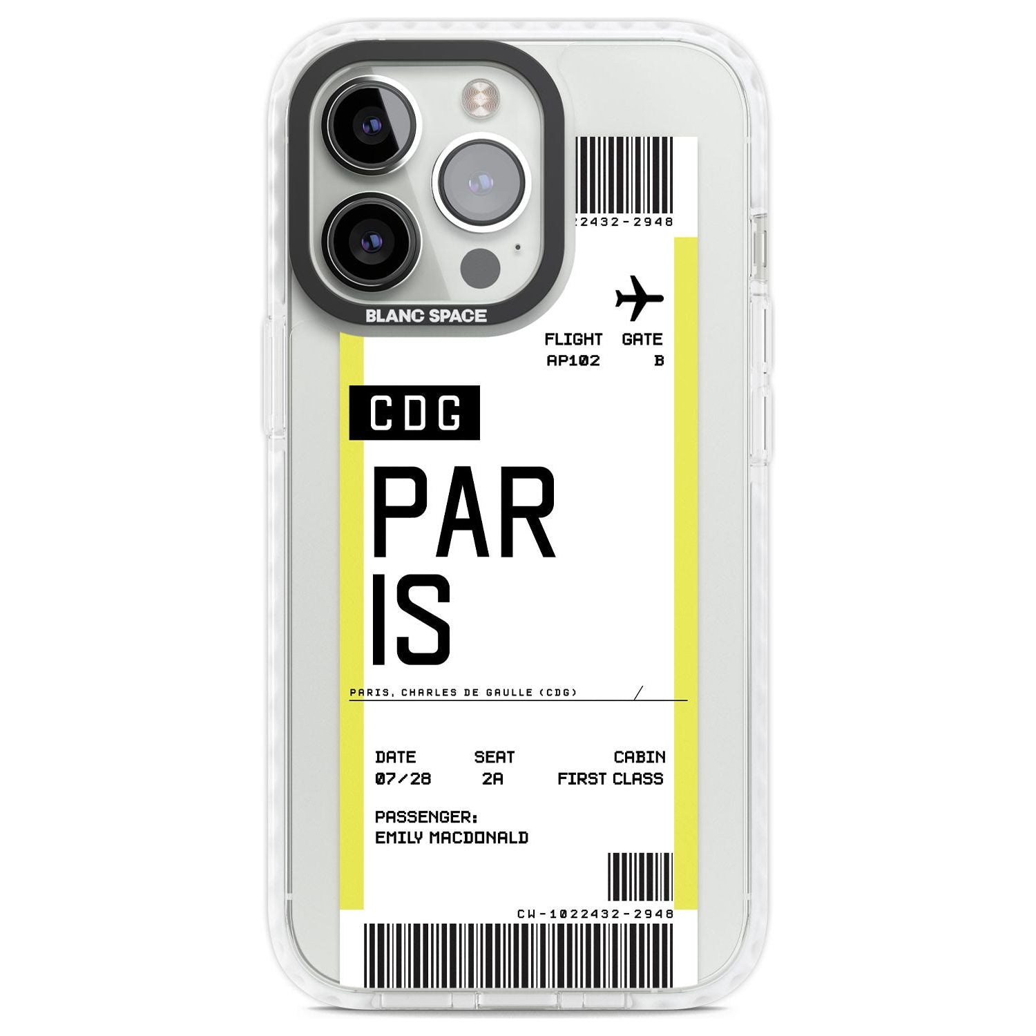 Personalised Paris Boarding Pass Custom Phone Case iPhone 13 Pro / Impact Case,iPhone 14 Pro / Impact Case,iPhone 15 Pro Max / Impact Case,iPhone 15 Pro / Impact Case Blanc Space