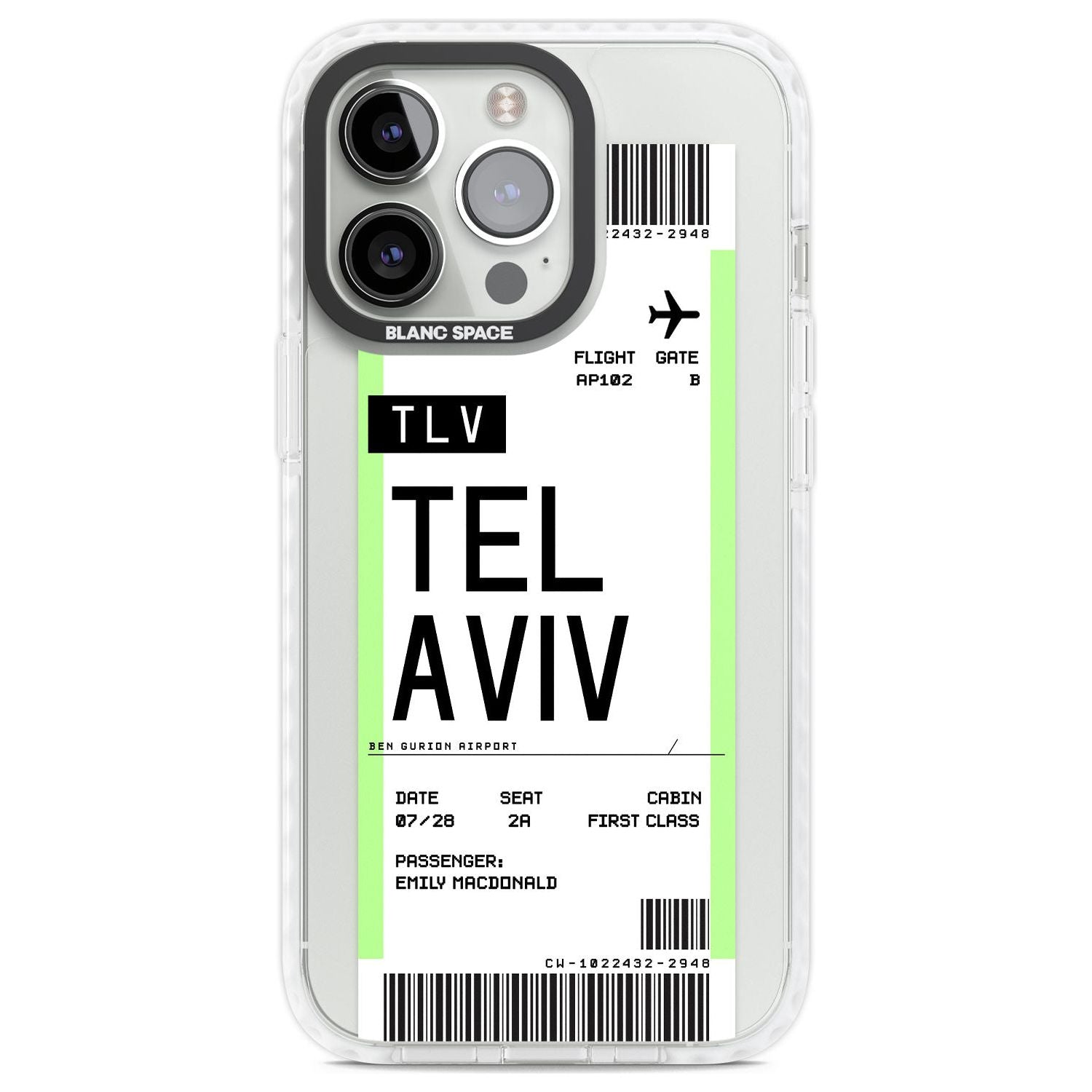 Personalised Tel Aviv Boarding Pass Custom Phone Case iPhone 13 Pro / Impact Case,iPhone 14 Pro / Impact Case,iPhone 15 Pro Max / Impact Case,iPhone 15 Pro / Impact Case Blanc Space