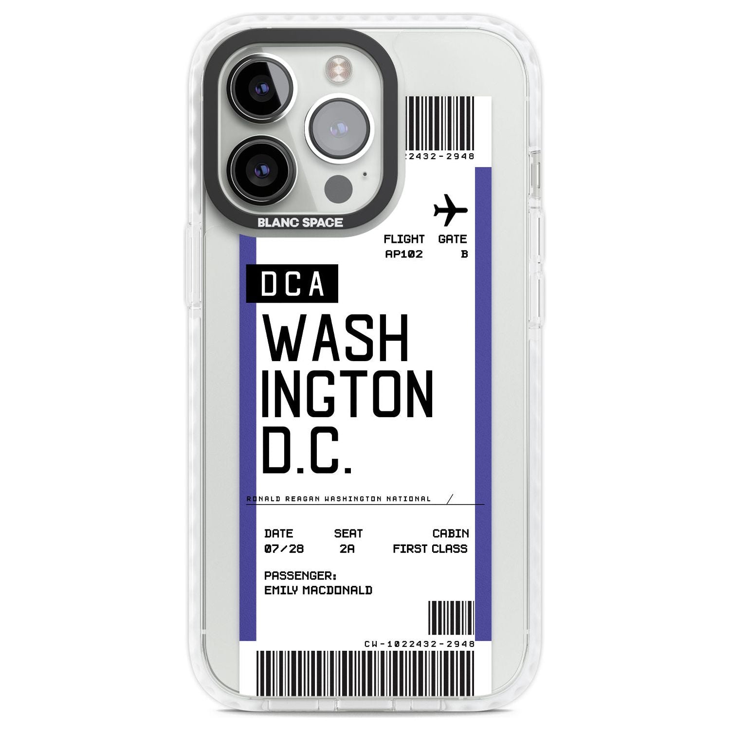 Personalised Washington D.C. Boarding Pass Custom Phone Case iPhone 13 Pro / Impact Case,iPhone 14 Pro / Impact Case,iPhone 15 Pro Max / Impact Case,iPhone 15 Pro / Impact Case Blanc Space