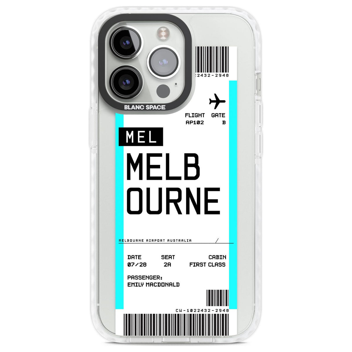 Personalised Melbourne Boarding Pass Custom Phone Case iPhone 13 Pro / Impact Case,iPhone 14 Pro / Impact Case,iPhone 15 Pro Max / Impact Case,iPhone 15 Pro / Impact Case Blanc Space