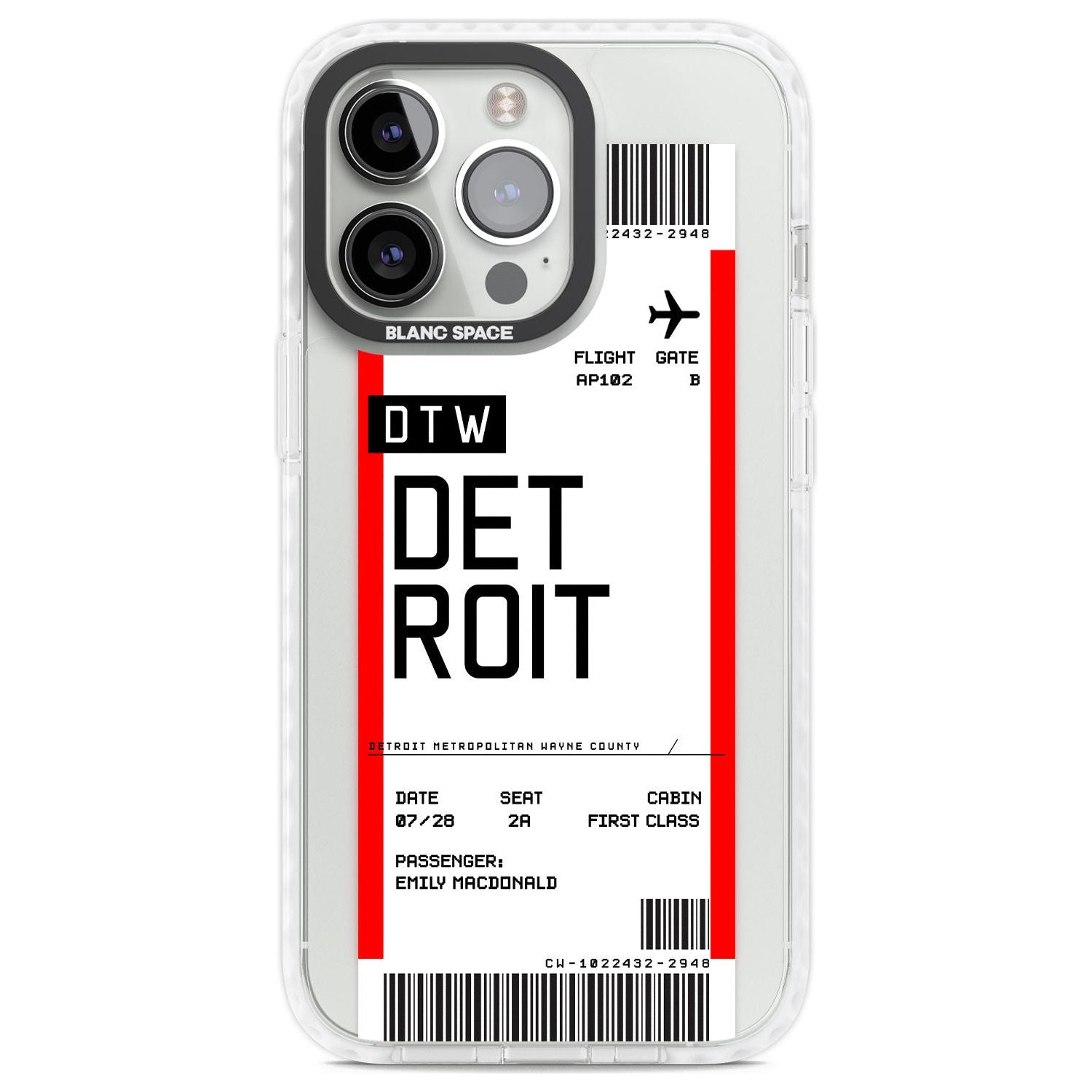 Personalised Detroit Boarding Pass Custom Phone Case iPhone 13 Pro / Impact Case,iPhone 14 Pro / Impact Case,iPhone 15 Pro Max / Impact Case,iPhone 15 Pro / Impact Case Blanc Space