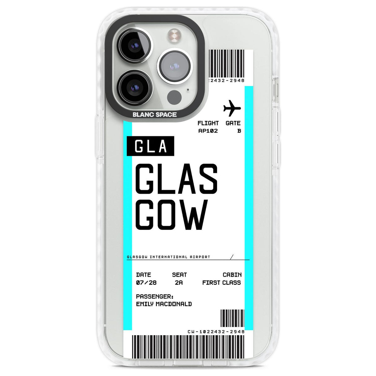 Personalised Glasgow Boarding Pass Custom Phone Case iPhone 13 Pro / Impact Case,iPhone 14 Pro / Impact Case,iPhone 15 Pro Max / Impact Case,iPhone 15 Pro / Impact Case Blanc Space