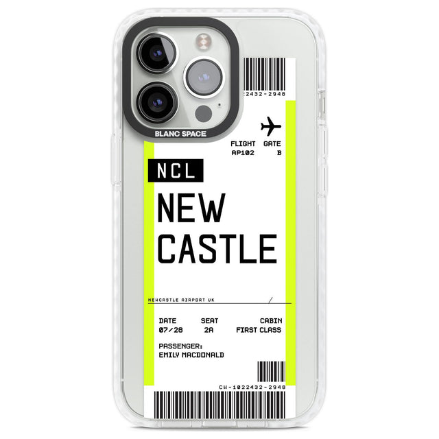 Personalised Newcastle Boarding Pass Custom Phone Case iPhone 13 Pro / Impact Case,iPhone 14 Pro / Impact Case,iPhone 15 Pro Max / Impact Case,iPhone 15 Pro / Impact Case Blanc Space