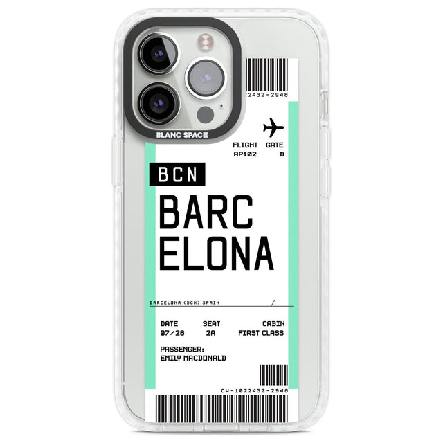 Personalised Barcelona Boarding Pass Custom Phone Case iPhone 13 Pro / Impact Case,iPhone 14 Pro / Impact Case,iPhone 15 Pro Max / Impact Case,iPhone 15 Pro / Impact Case Blanc Space