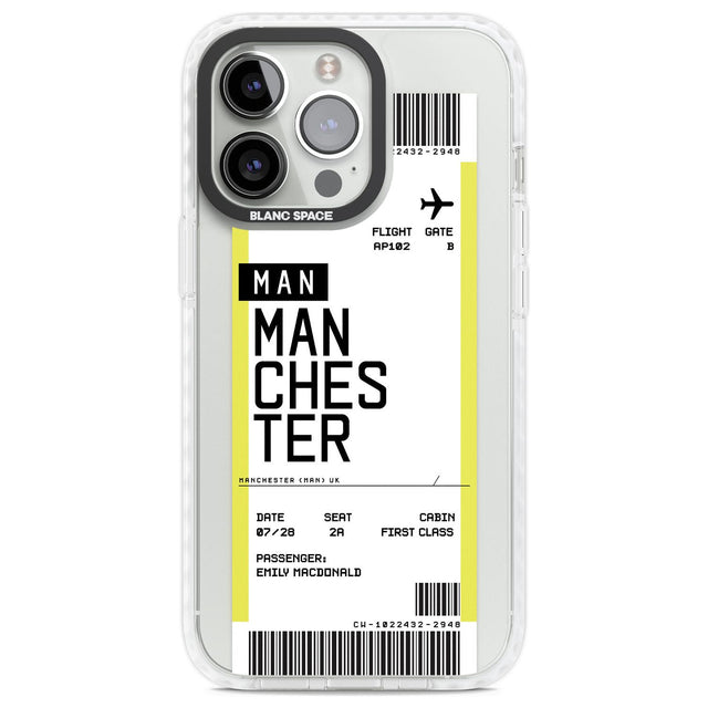 Personalised Manchester Boarding Pass Custom Phone Case iPhone 13 Pro / Impact Case,iPhone 14 Pro / Impact Case,iPhone 15 Pro Max / Impact Case,iPhone 15 Pro / Impact Case Blanc Space