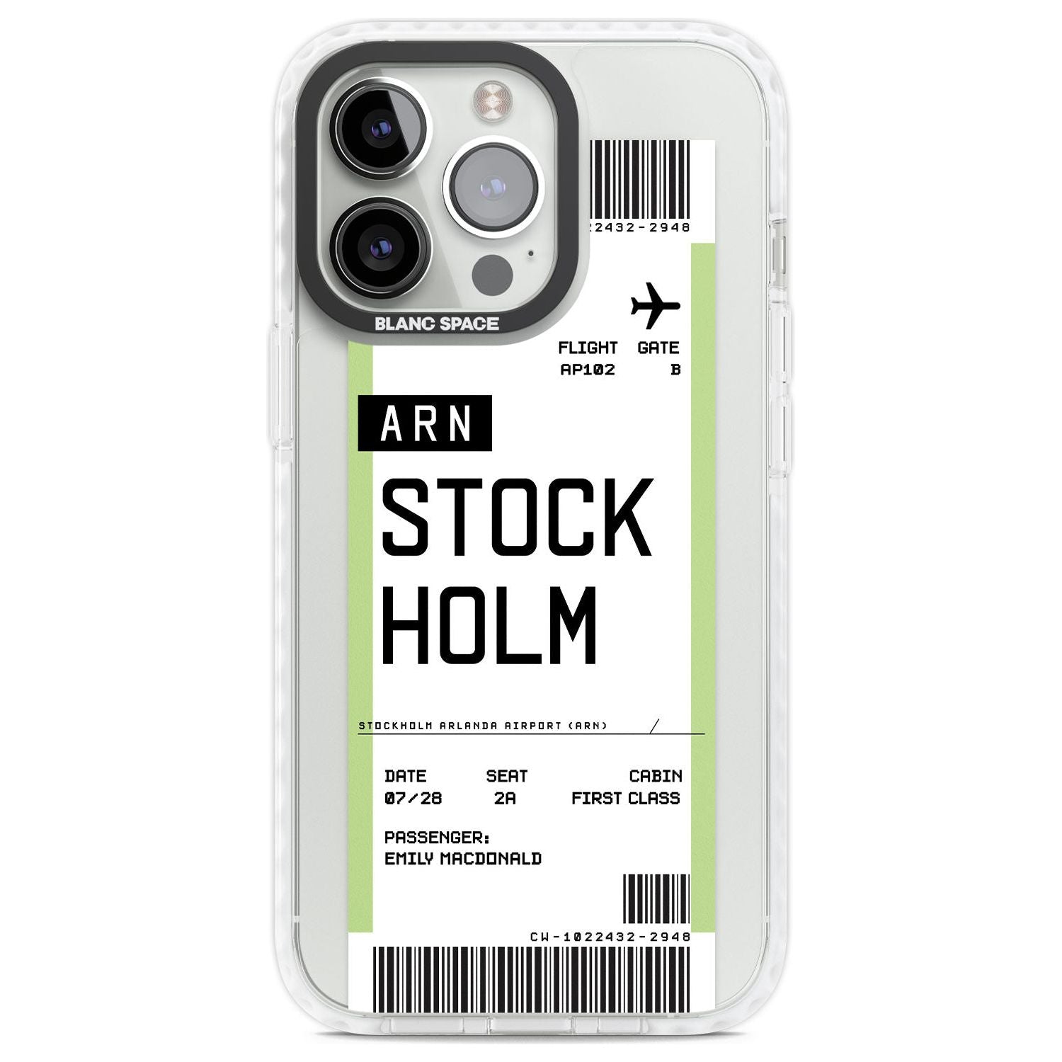 Personalised Stockholm Boarding Pass Custom Phone Case iPhone 13 Pro / Impact Case,iPhone 14 Pro / Impact Case,iPhone 15 Pro Max / Impact Case,iPhone 15 Pro / Impact Case Blanc Space