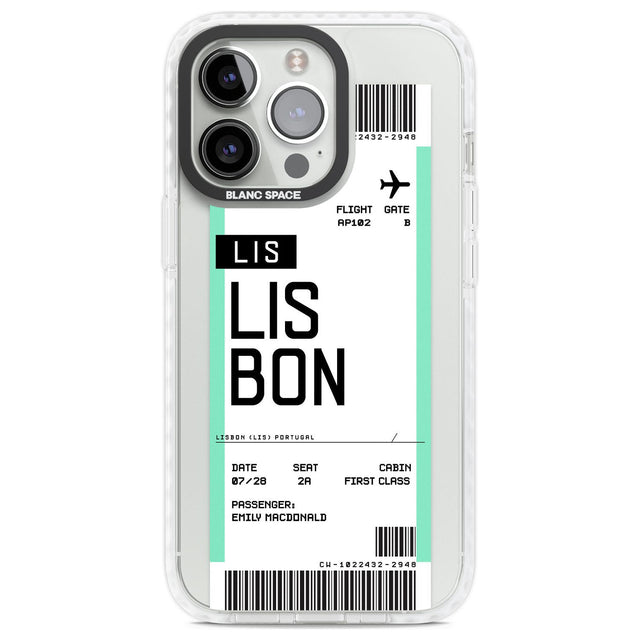 Personalised Lisbon Boarding Pass Custom Phone Case iPhone 13 Pro / Impact Case,iPhone 14 Pro / Impact Case,iPhone 15 Pro Max / Impact Case,iPhone 15 Pro / Impact Case Blanc Space