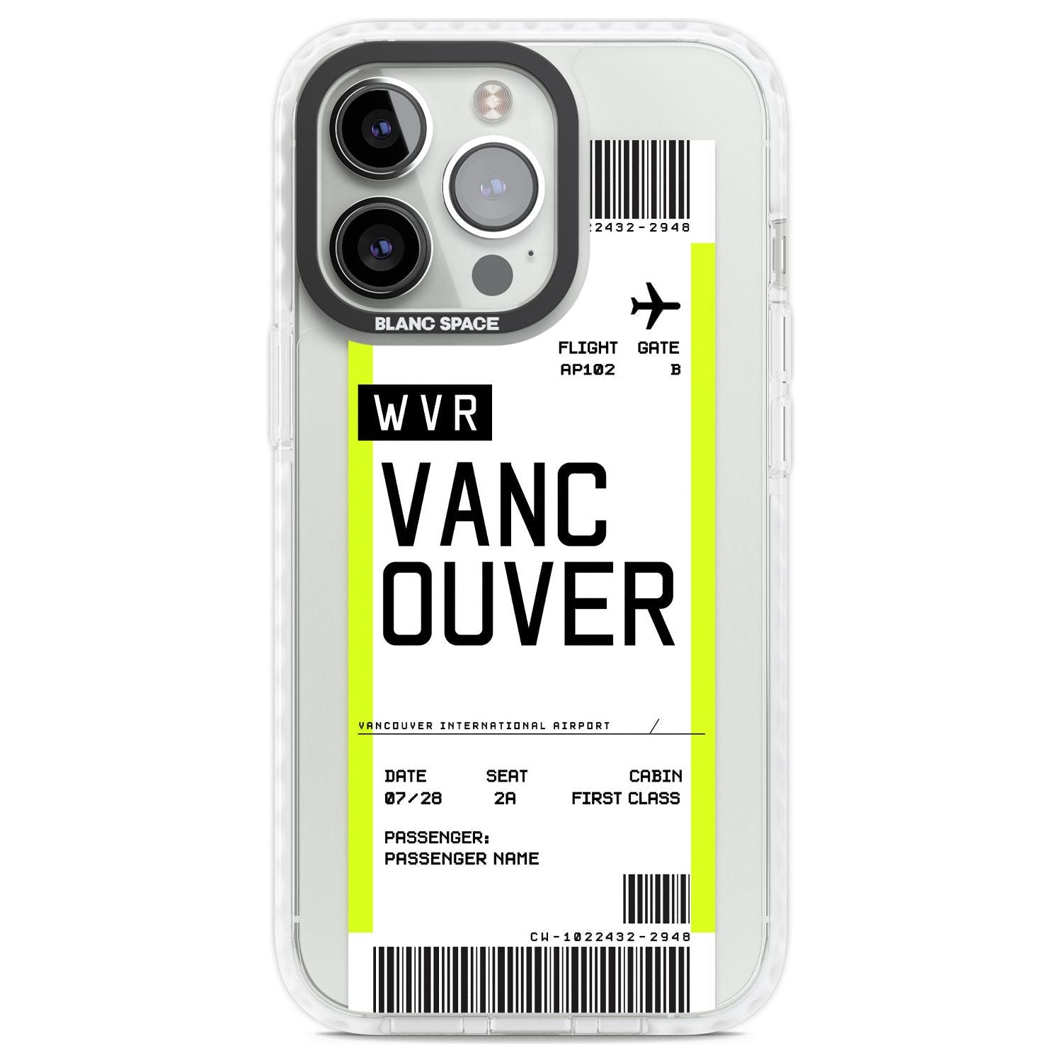 Personalised Vancouver Boarding Pass Custom Phone Case iPhone 13 Pro / Impact Case,iPhone 14 Pro / Impact Case,iPhone 15 Pro Max / Impact Case,iPhone 15 Pro / Impact Case Blanc Space