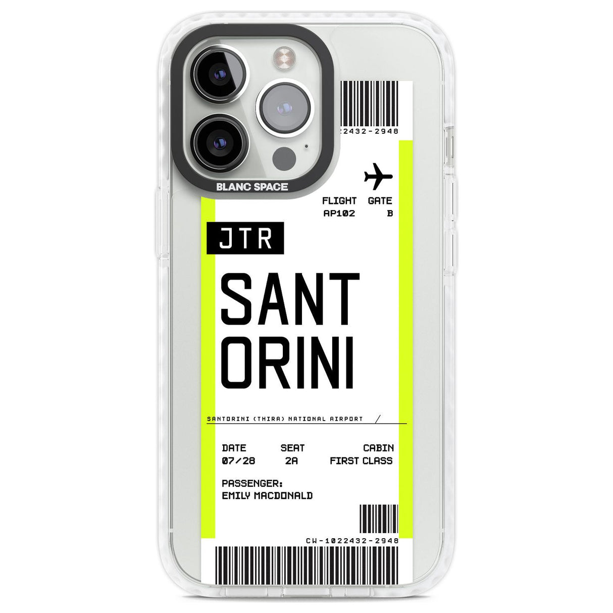 Personalised Santorini Boarding Pass Custom Phone Case iPhone 13 Pro / Impact Case,iPhone 14 Pro / Impact Case,iPhone 15 Pro Max / Impact Case,iPhone 15 Pro / Impact Case Blanc Space