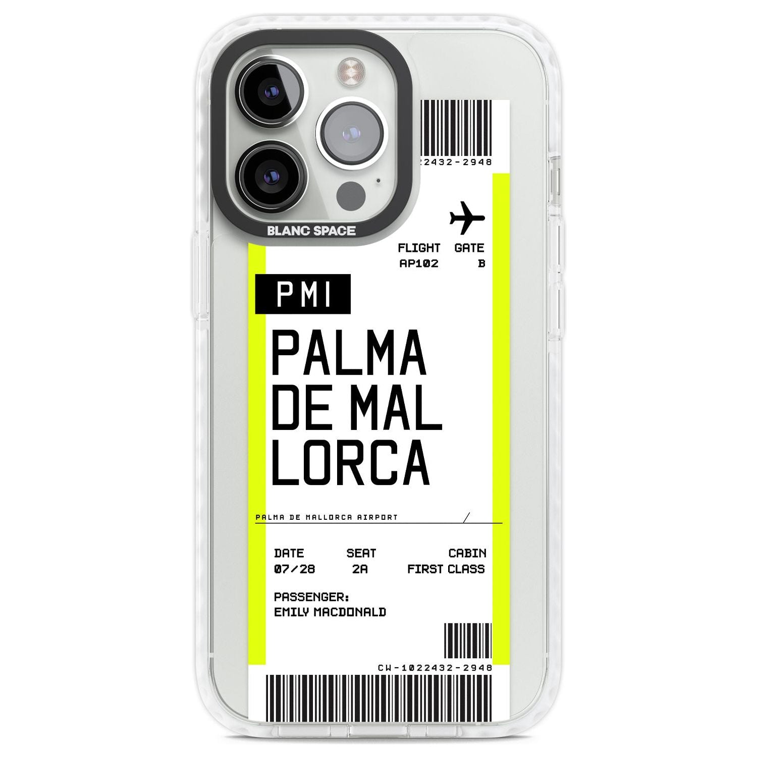 Personalised Palma De Mallorca Boarding Pass Custom Phone Case iPhone 13 Pro / Impact Case,iPhone 14 Pro / Impact Case,iPhone 15 Pro Max / Impact Case,iPhone 15 Pro / Impact Case Blanc Space