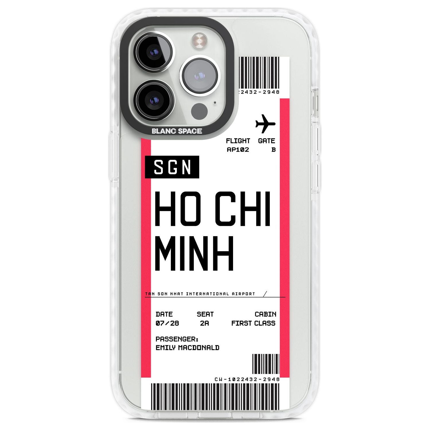 Personalised Ho Chi Minh City Boarding Pass Custom Phone Case iPhone 13 Pro / Impact Case,iPhone 14 Pro / Impact Case,iPhone 15 Pro Max / Impact Case,iPhone 15 Pro / Impact Case Blanc Space
