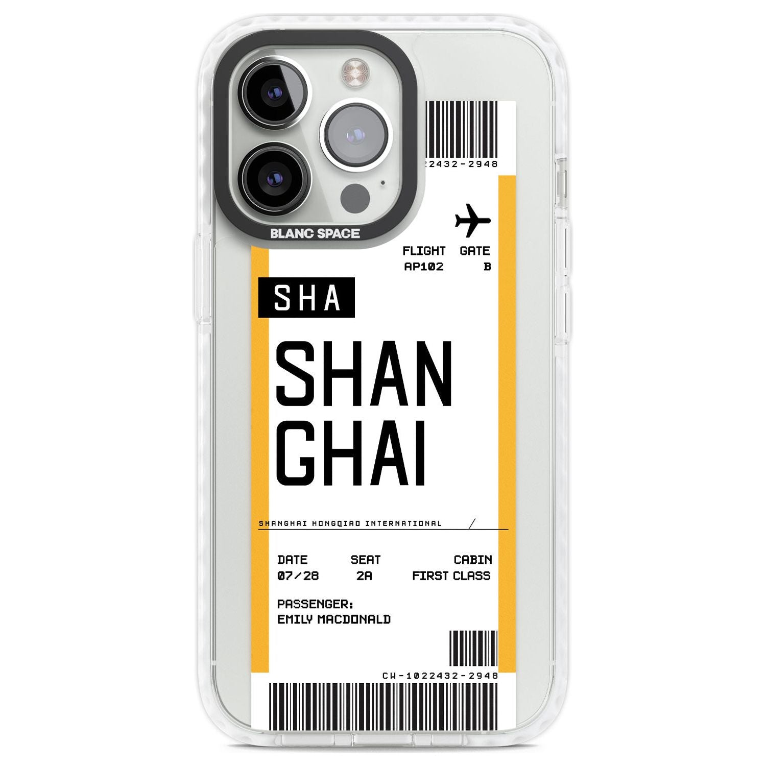 Personalised Shangai Boarding Pass Custom Phone Case iPhone 13 Pro / Impact Case,iPhone 14 Pro / Impact Case,iPhone 15 Pro Max / Impact Case,iPhone 15 Pro / Impact Case Blanc Space