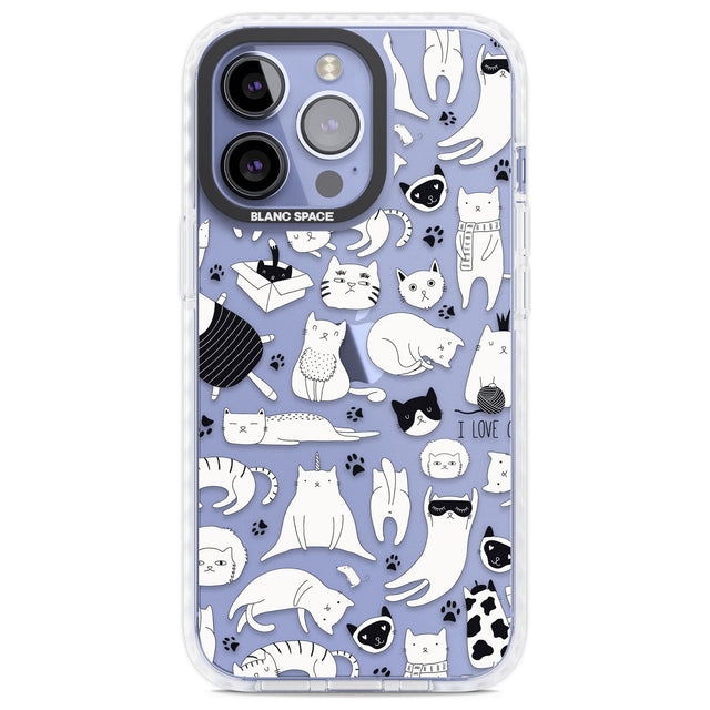 Cartoon Cat Collage - Black & White Phone Case iPhone 13 Pro / Impact Case,iPhone 14 Pro / Impact Case,iPhone 15 Pro Max / Impact Case,iPhone 15 Pro / Impact Case Blanc Space