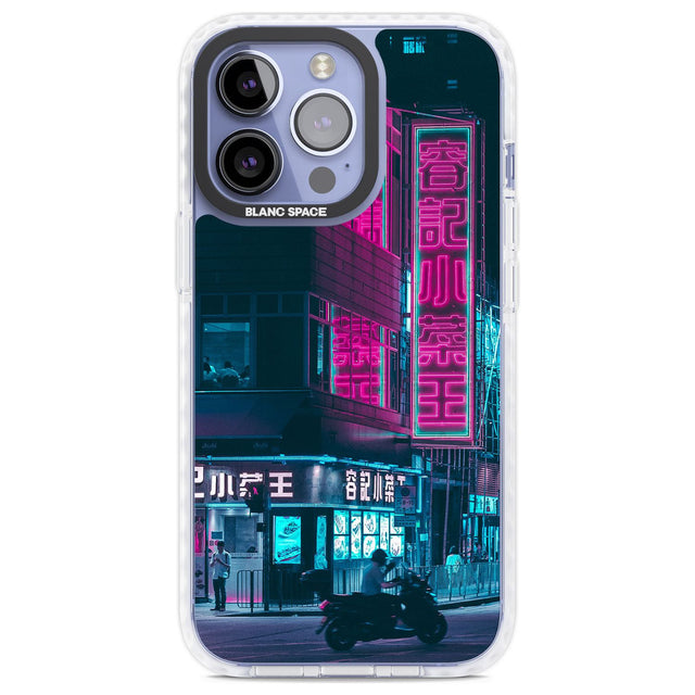 Motorcylist & Signs - Neon Cities Photographs Phone Case iPhone 13 Pro / Impact Case,iPhone 14 Pro / Impact Case,iPhone 15 Pro Max / Impact Case,iPhone 15 Pro / Impact Case Blanc Space
