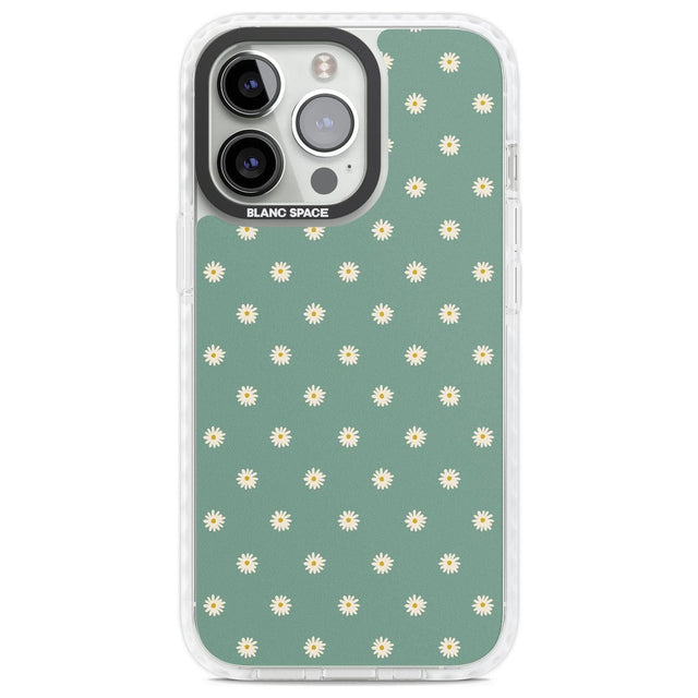Daisy Pattern Teal Cute Floral Phone Case iPhone 13 Pro / Impact Case,iPhone 14 Pro / Impact Case,iPhone 15 Pro Max / Impact Case,iPhone 15 Pro / Impact Case Blanc Space