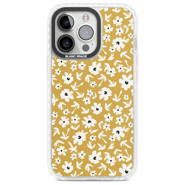 Floral Print on Mustard Cute Floral Phone Case iPhone 13 Pro / Impact Case,iPhone 14 Pro / Impact Case,iPhone 15 Pro Max / Impact Case,iPhone 15 Pro / Impact Case Blanc Space