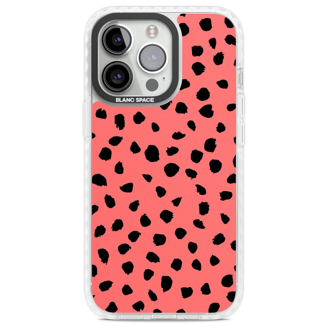 Black on Salmon Pink Dalmatian Polka Dot Spots Phone Case iPhone 13 Pro / Impact Case,iPhone 14 Pro / Impact Case,iPhone 15 Pro Max / Impact Case,iPhone 15 Pro / Impact Case Blanc Space