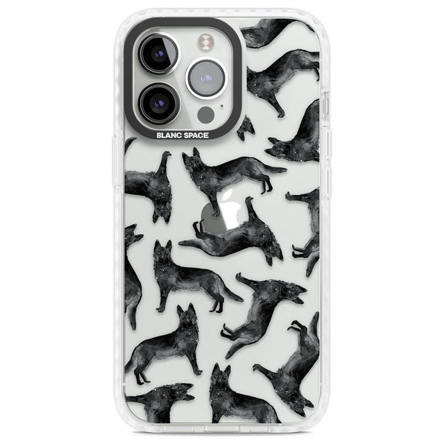 German Shepherd (Black) Watercolour Dog Pattern Phone Case iPhone 13 Pro / Impact Case,iPhone 14 Pro / Impact Case,iPhone 15 Pro Max / Impact Case,iPhone 15 Pro / Impact Case Blanc Space