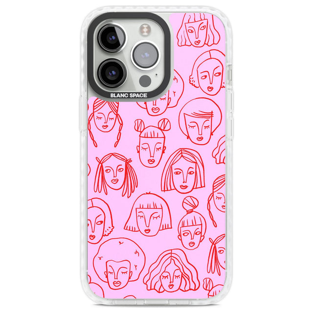 Girl Portrait Doodles in Pink & Red Phone Case iPhone 13 Pro / Impact Case,iPhone 14 Pro / Impact Case,iPhone 15 Pro Max / Impact Case,iPhone 15 Pro / Impact Case Blanc Space