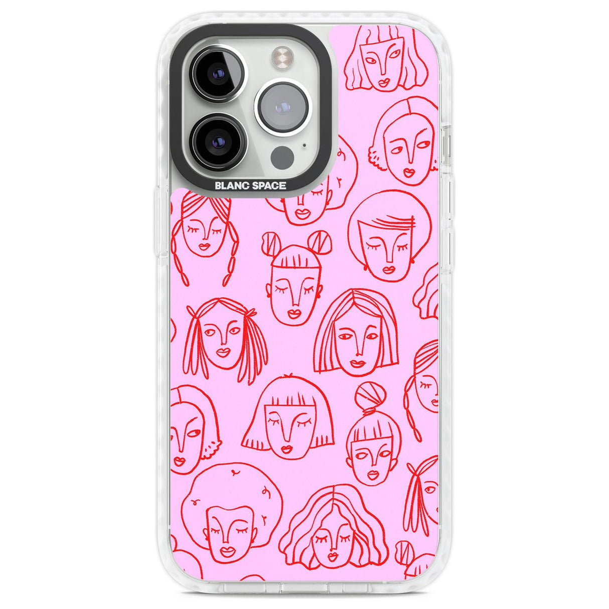 Girl Portrait Doodles in Pink & Red Phone Case iPhone 13 Pro / Impact Case,iPhone 14 Pro / Impact Case,iPhone 15 Pro Max / Impact Case,iPhone 15 Pro / Impact Case Blanc Space