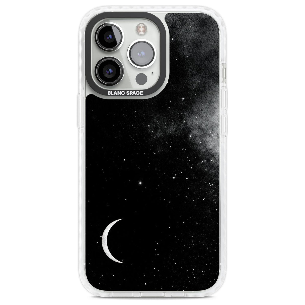 Night Sky Galaxies: Crescent Moon Phone Case iPhone 13 Pro / Impact Case,iPhone 14 Pro / Impact Case,iPhone 15 Pro / Impact Case,iPhone 15 Pro Max / Impact Case Blanc Space