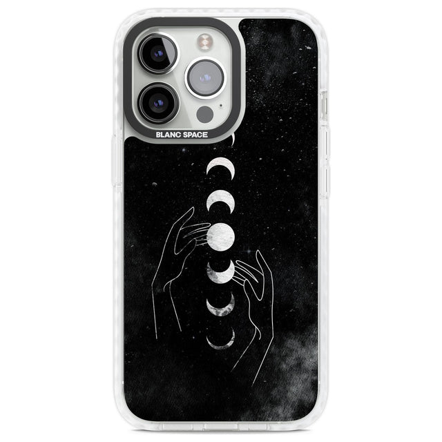 Moon Phases and Hands Phone Case iPhone 13 Pro / Impact Case,iPhone 14 Pro / Impact Case,iPhone 15 Pro Max / Impact Case,iPhone 15 Pro / Impact Case Blanc Space