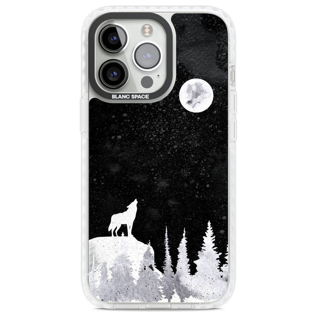 Moon Phases: Wolf & Full Moon Phone Case iPhone 13 Pro / Impact Case,iPhone 14 Pro / Impact Case,iPhone 15 Pro / Impact Case,iPhone 15 Pro Max / Impact Case Blanc Space
