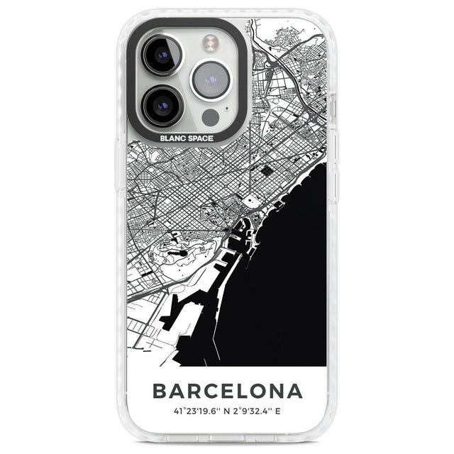 Map of Barcelona, Spain Phone Case iPhone 13 Pro / Impact Case,iPhone 14 Pro / Impact Case,iPhone 15 Pro / Impact Case,iPhone 15 Pro Max / Impact Case Blanc Space