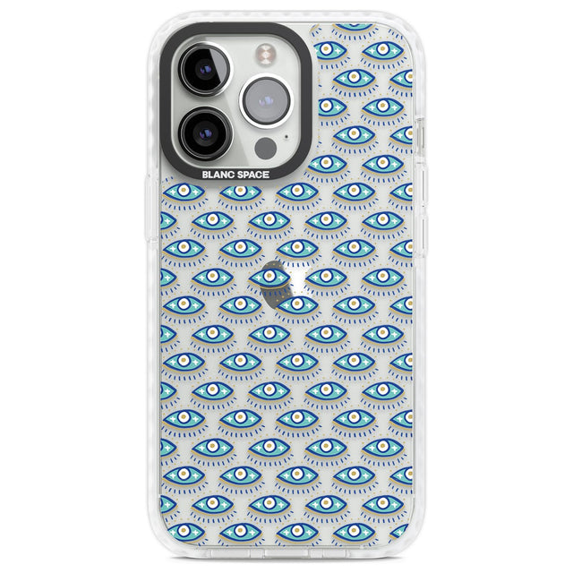 Eyes & Crosses (Clear) Psychedelic Eyes Pattern Phone Case iPhone 13 Pro / Impact Case,iPhone 14 Pro / Impact Case,iPhone 15 Pro Max / Impact Case,iPhone 15 Pro / Impact Case Blanc Space