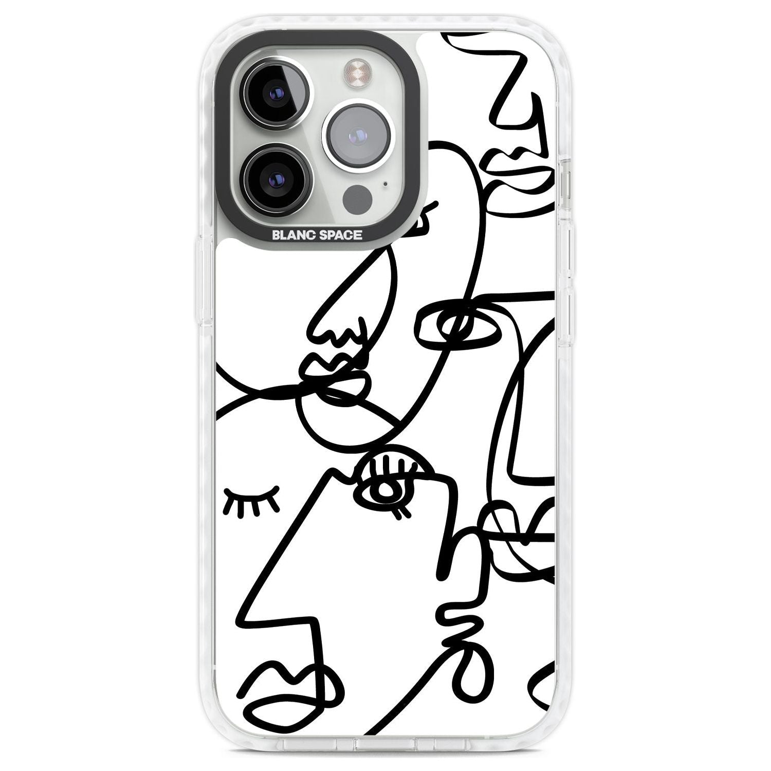 Abstract Continuous Line Faces Black on White Phone Case iPhone 13 Pro / Impact Case,iPhone 14 Pro / Impact Case,iPhone 15 Pro Max / Impact Case,iPhone 15 Pro / Impact Case Blanc Space