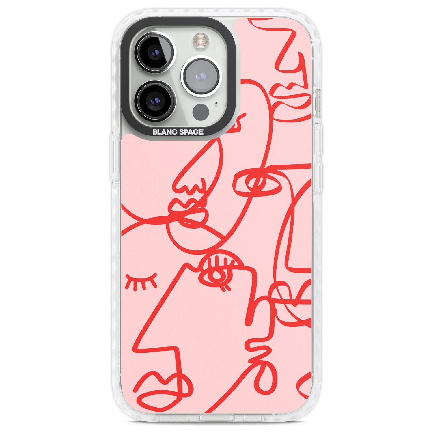 Abstract Continuous Line Faces Red on Pink Phone Case iPhone 13 Pro / Impact Case,iPhone 14 Pro / Impact Case,iPhone 15 Pro Max / Impact Case,iPhone 15 Pro / Impact Case Blanc Space