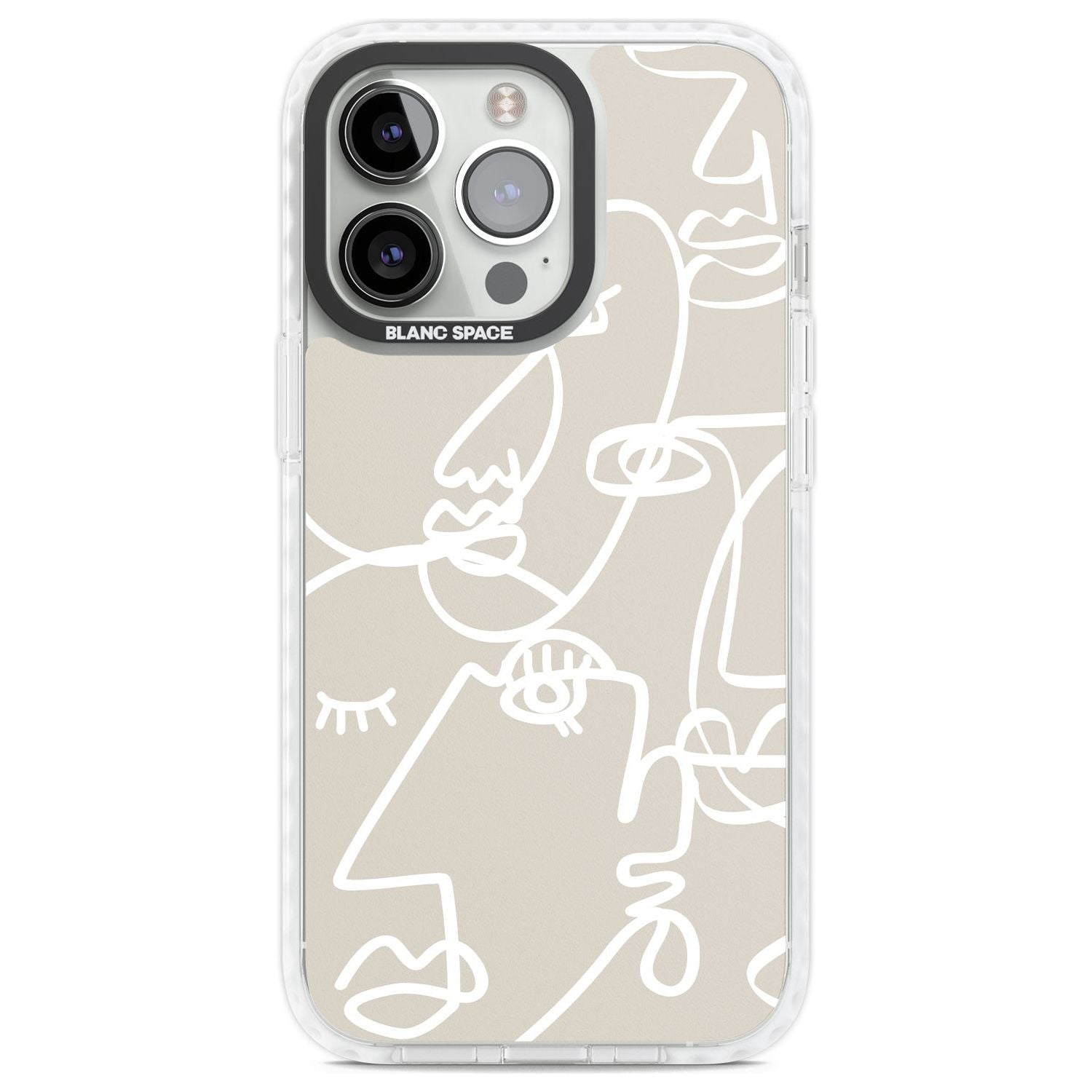 Abstract Continuous Line Faces White on Beige Phone Case iPhone 13 Pro / Impact Case,iPhone 14 Pro / Impact Case,iPhone 15 Pro Max / Impact Case,iPhone 15 Pro / Impact Case Blanc Space