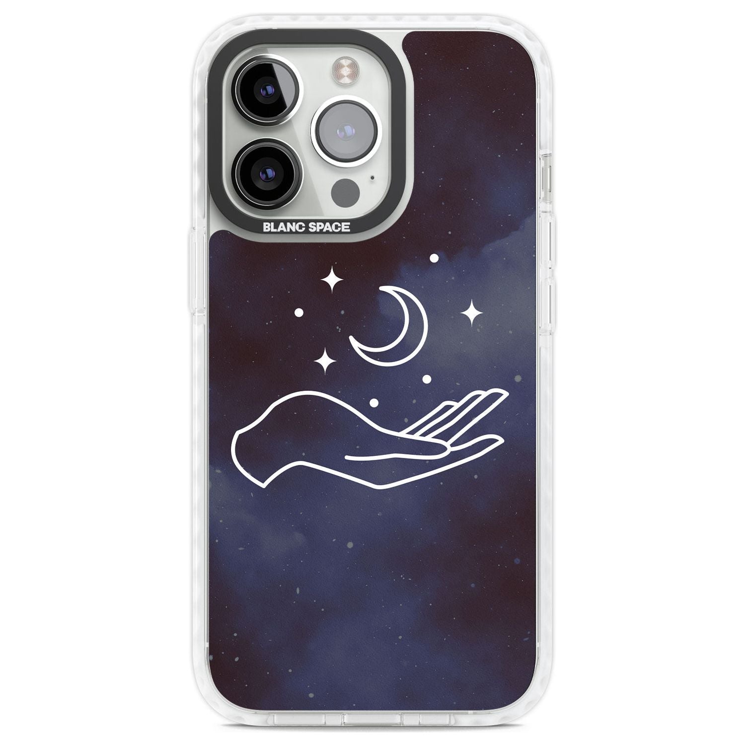 Floating Moon Above Hand Phone Case iPhone 13 Pro / Impact Case,iPhone 14 Pro / Impact Case,iPhone 15 Pro Max / Impact Case,iPhone 15 Pro / Impact Case Blanc Space