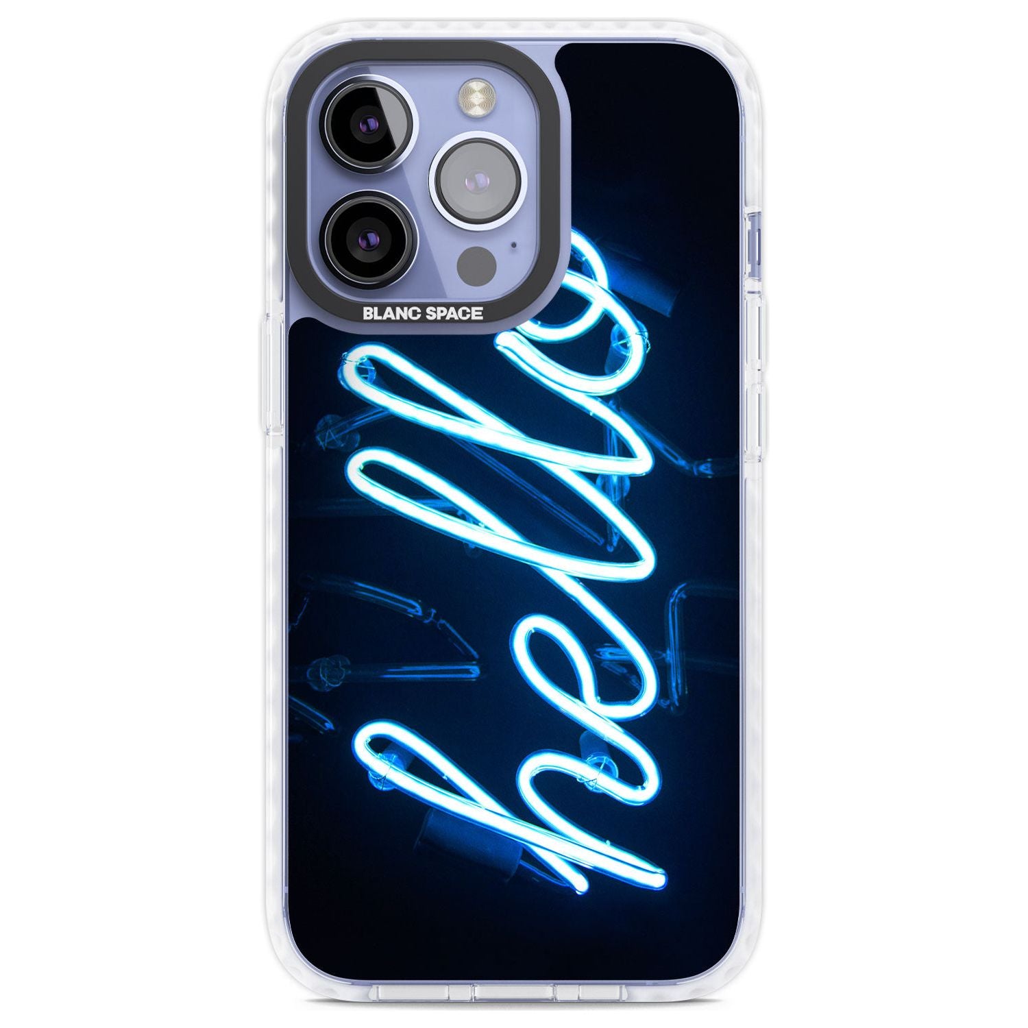 "Hello" Blue Cursive Neon Sign Phone Case iPhone 13 Pro / Impact Case,iPhone 14 Pro / Impact Case,iPhone 15 Pro Max / Impact Case,iPhone 15 Pro / Impact Case Blanc Space