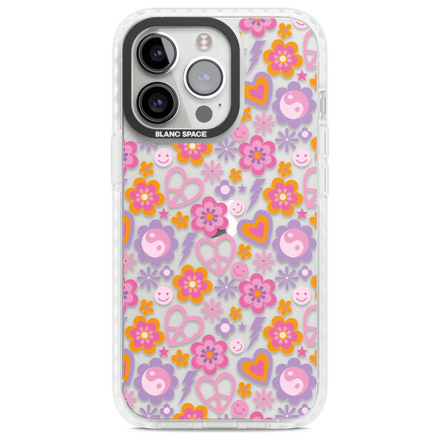 Peace, Love and Flowers Pattern Phone Case iPhone 13 Pro / Impact Case,iPhone 14 Pro / Impact Case,iPhone 15 Pro Max / Impact Case,iPhone 15 Pro / Impact Case Blanc Space
