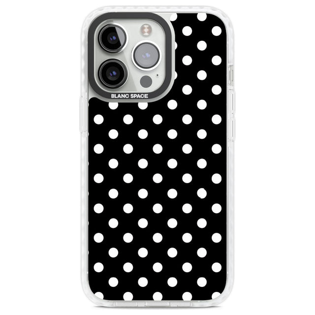 Designer Chic Black Polka Dot Phone Case iPhone 13 Pro / Impact Case,iPhone 14 Pro / Impact Case,iPhone 15 Pro / Impact Case,iPhone 15 Pro Max / Impact Case Blanc Space
