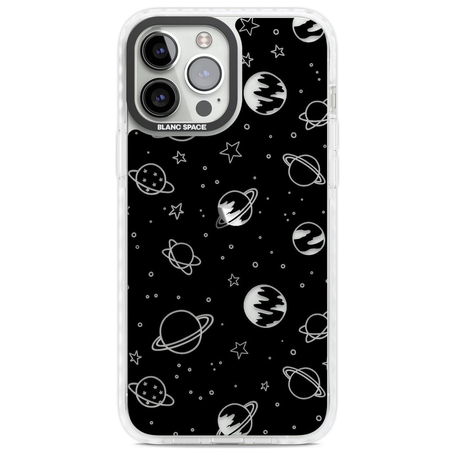Cosmic Outer Space Design Clear on Black Phone Case iPhone 13 Pro Max / Impact Case,iPhone 14 Pro Max / Impact Case Blanc Space