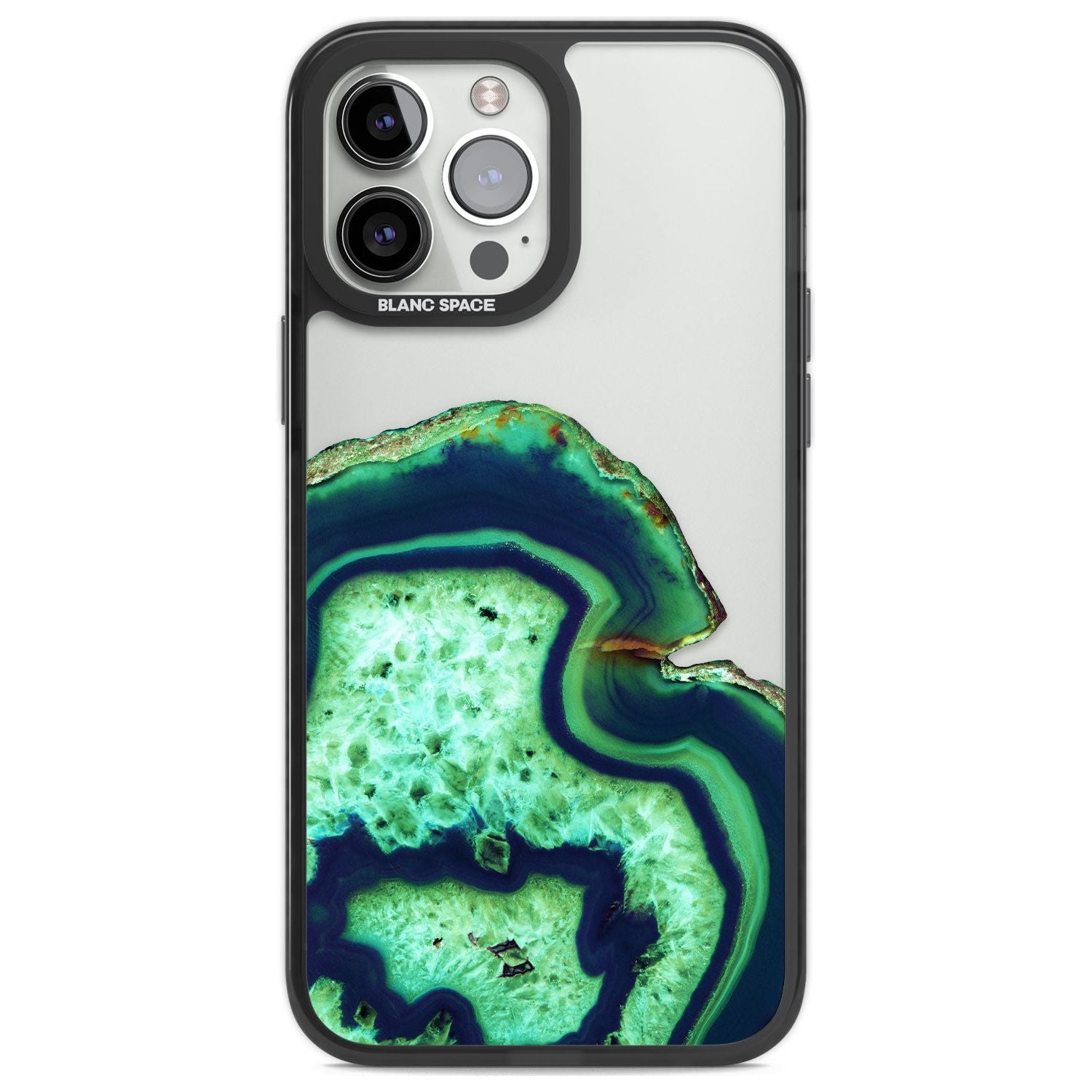 Neon Green & Blue Agate Crystal Transparent Design Phone Case iPhone 13 Pro Max / Black Impact Case,iPhone 14 Pro Max / Black Impact Case Blanc Space