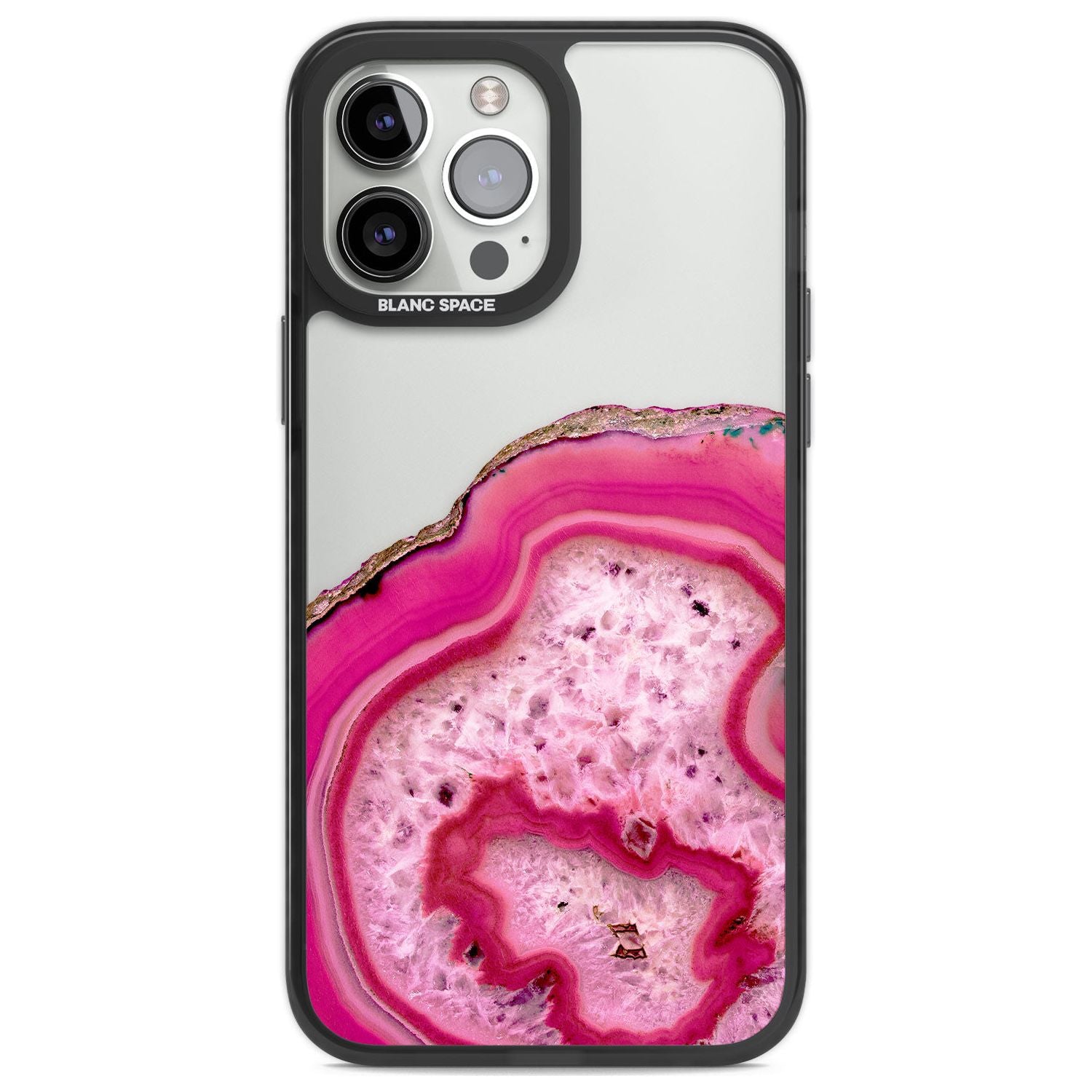 Bright Pink Gemstone Crystal Clear Design Phone Case iPhone 13 Pro Max / Black Impact Case,iPhone 14 Pro Max / Black Impact Case Blanc Space