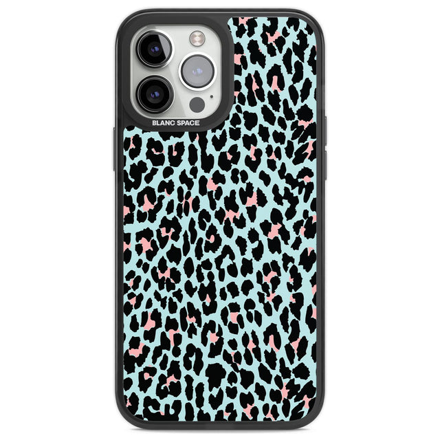 Light Pink on Blue Leopard Print Pattern Phone Case iPhone 13 Pro Max / Black Impact Case,iPhone 14 Pro Max / Black Impact Case Blanc Space
