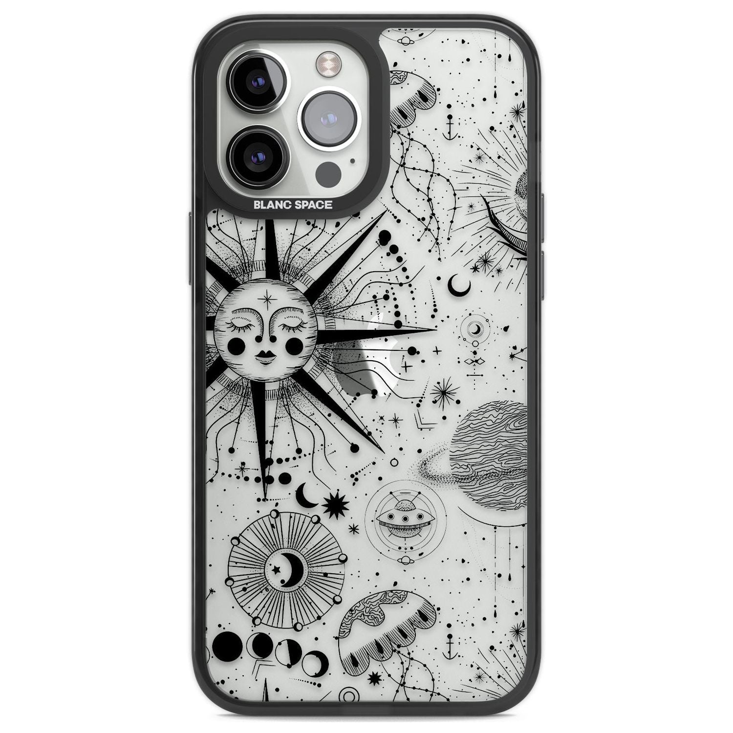 Large Sun Vintage Astrological Phone Case iPhone 13 Pro Max / Black Impact Case,iPhone 14 Pro Max / Black Impact Case Blanc Space