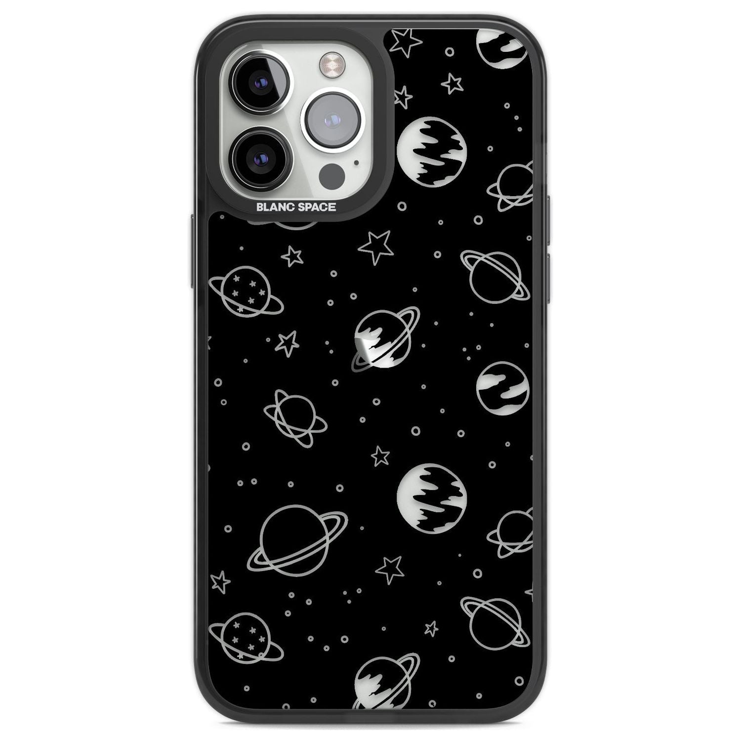 Cosmic Outer Space Design Clear on Black Phone Case iPhone 13 Pro Max / Black Impact Case,iPhone 14 Pro Max / Black Impact Case Blanc Space