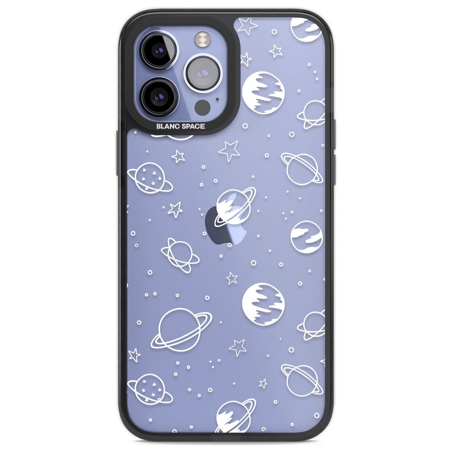 Cosmic Outer Space Design White on Clear Phone Case iPhone 13 Pro Max / Black Impact Case,iPhone 14 Pro Max / Black Impact Case Blanc Space