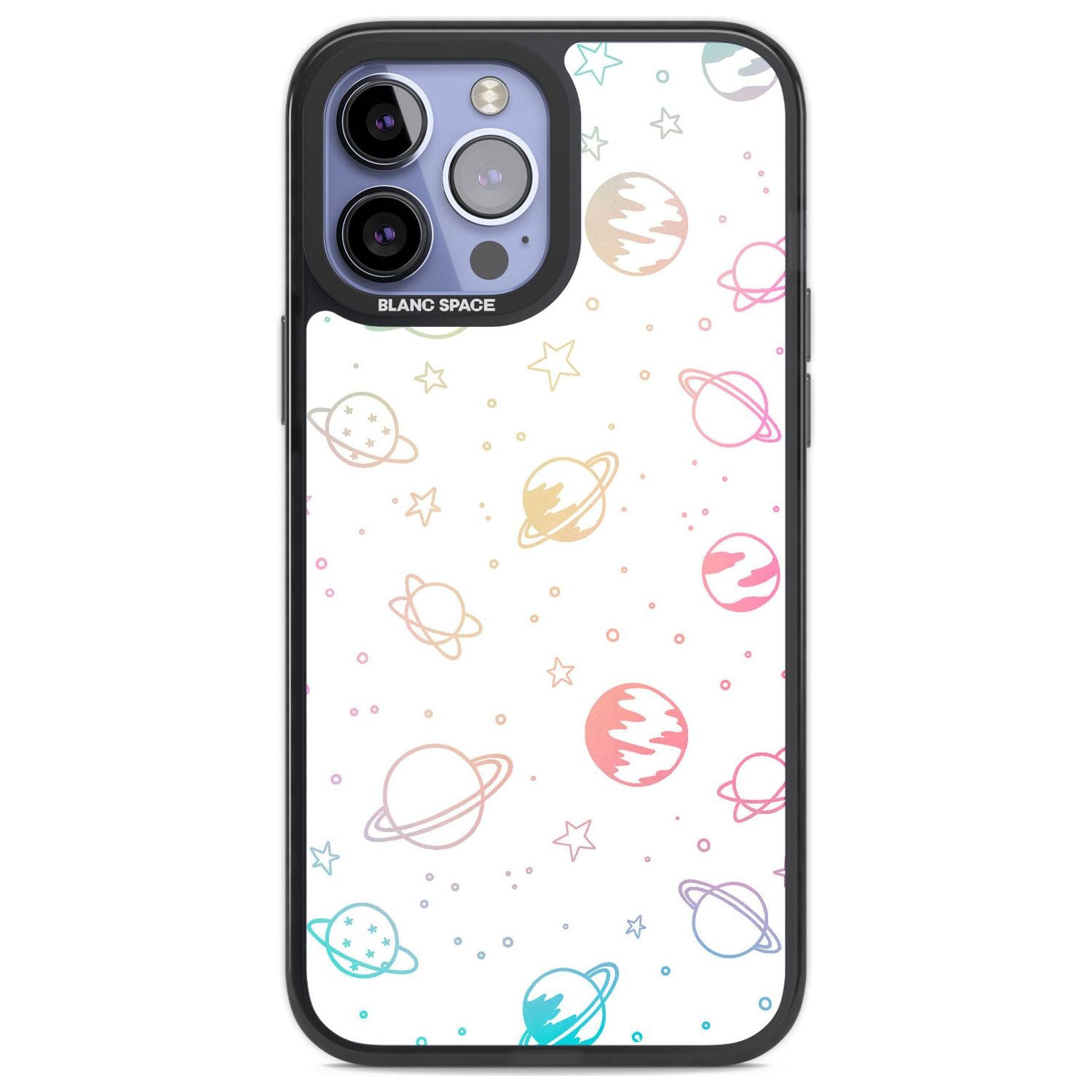 Cosmic Outer Space Design Pastels on White Phone Case iPhone 13 Pro Max / Black Impact Case,iPhone 14 Pro Max / Black Impact Case Blanc Space