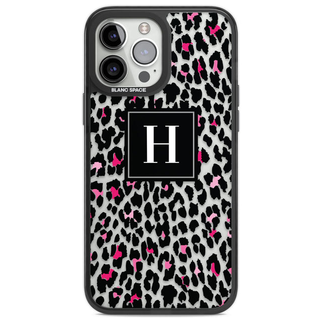 Personalised Pink Monogram Leopard Spots Custom Phone Case iPhone 13 Pro Max / Black Impact Case,iPhone 14 Pro Max / Black Impact Case Blanc Space