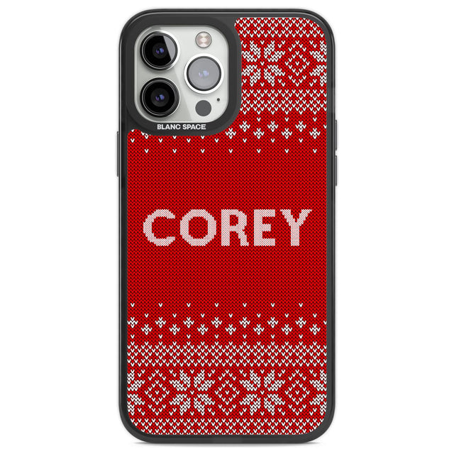Personalised Red Christmas Knitted Jumper Custom Phone Case iPhone 13 Pro Max / Black Impact Case,iPhone 14 Pro Max / Black Impact Case Blanc Space